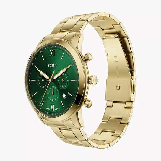 FOSSIL NEUTRA GREEN DIAL GENTS GOLD STAINLESS STEEL WATCH