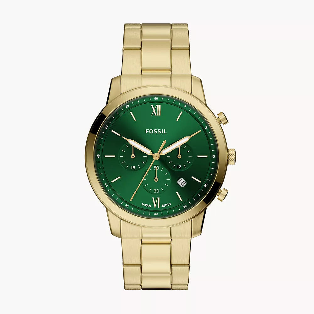 FOSSIL NEUTRA GREEN DIAL GENTS GOLD STAINLESS STEEL WATCH