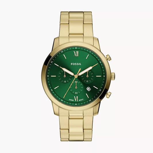 FOSSIL NEUTRA GREEN DIAL GENTS GOLD STAINLESS STEEL WATCH