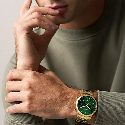 FOSSIL NEUTRA GREEN DIAL GENTS GOLD STAINLESS STEEL WATCH