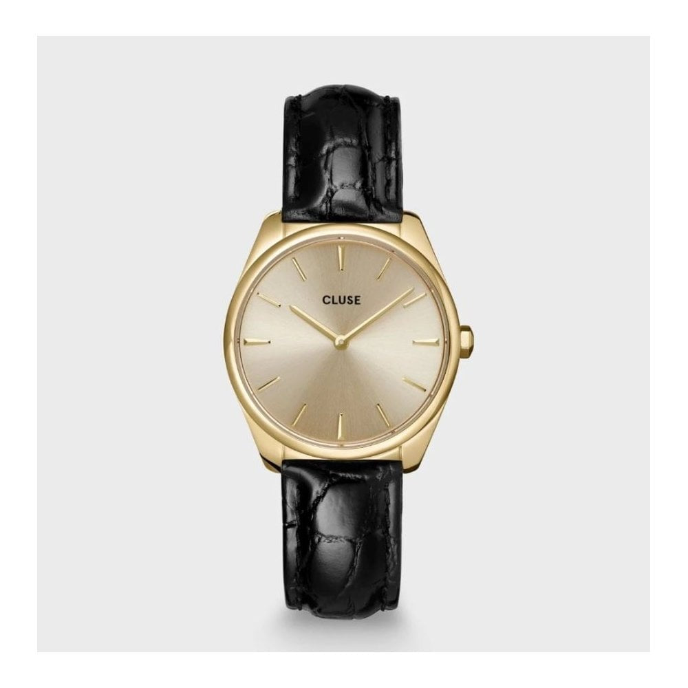 Feroce, Gold Dial, Ladies Black Alligator Leather Watch