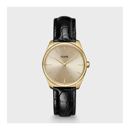 Feroce, Gold Dial, Ladies Black Alligator Leather Watch