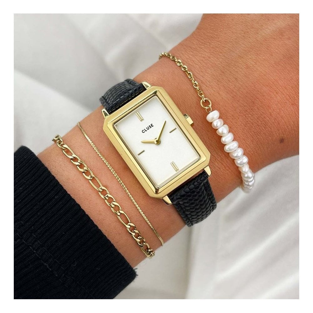 Fluette, Ladies Black Lizard Leather Watch