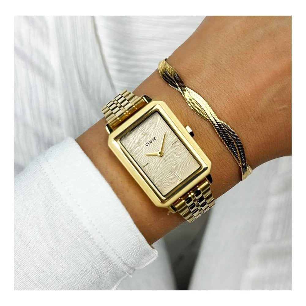 Fluette Watch, Sand Texture Dial, Ladies Gold Stainless Steel Watch