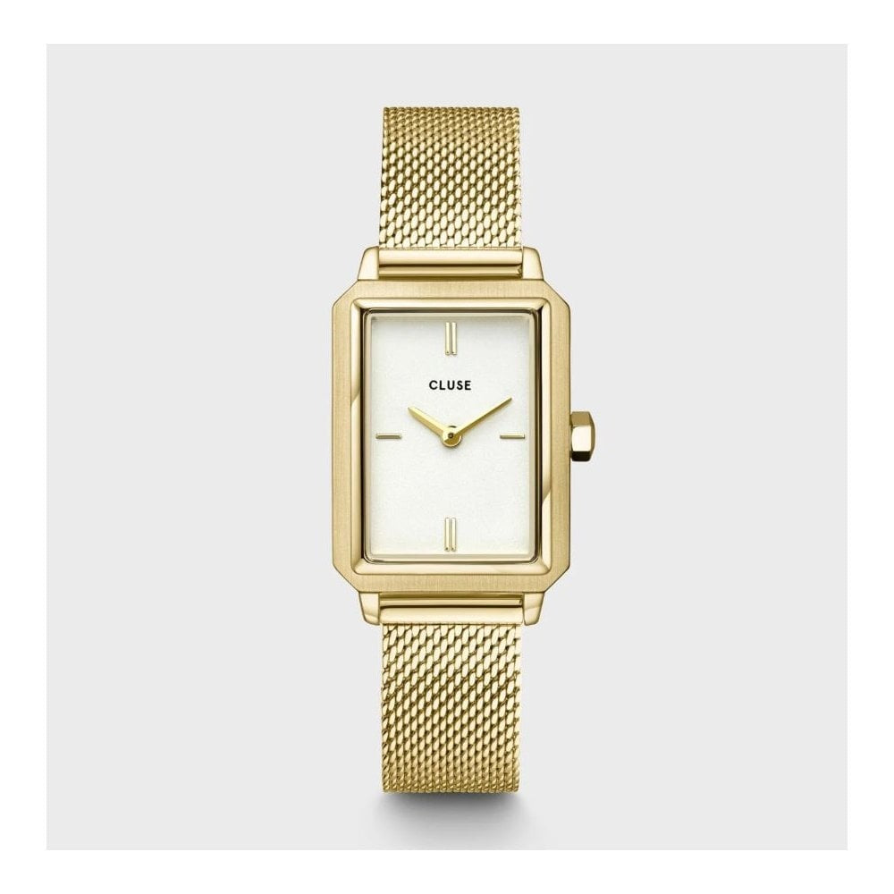 Fluette Watch, White Dial, Ladies Gold Mesh Watch