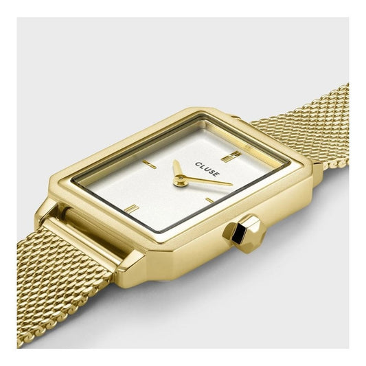 Fluette Watch, White Dial, Ladies Gold Mesh Watch