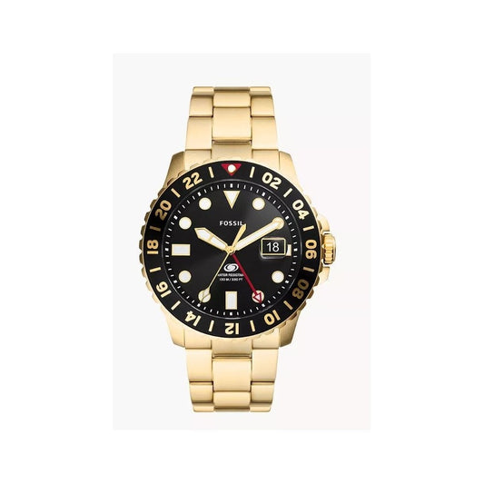 Fossil Blue GMT, Black Dial, Gold-Toned Gents Stainless Steel Watch
