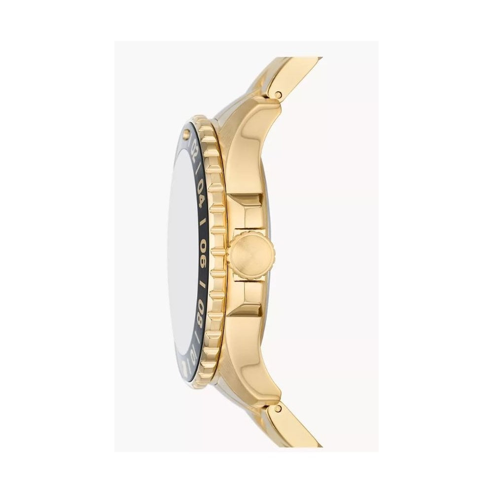 Fossil Blue GMT, Black Dial, Gold-Toned Gents Stainless Steel Watch
