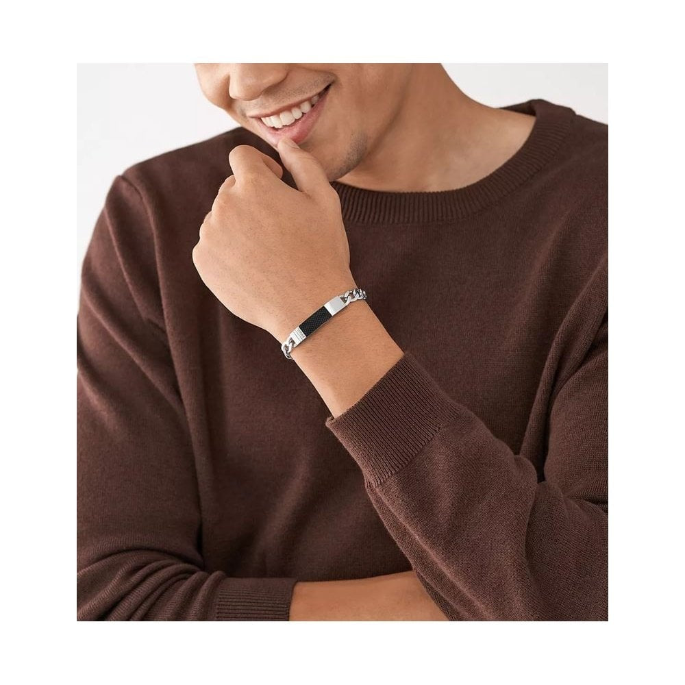 Fossil Textured Plaque Stainless Steel Bracelet