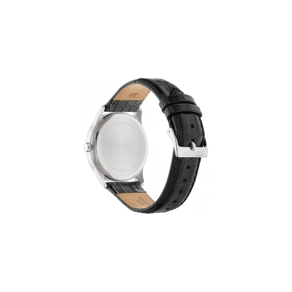 GENTS BLACK WHITE DIAL LEATHER STRAP QUARTZ WATCH