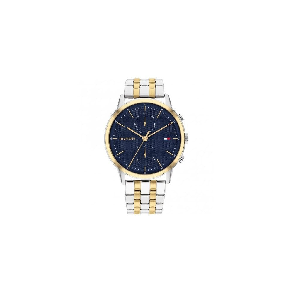 GENTS EASTON ROUND BLUE ANALOGUE TWO TONE STAINLESS STEEL BRACELET WATCH