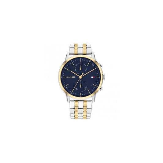 GENTS EASTON ROUND BLUE ANALOGUE TWO TONE STAINLESS STEEL BRACELET WATCH