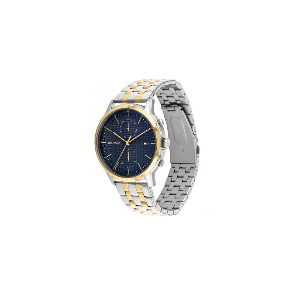 GENTS EASTON ROUND BLUE ANALOGUE TWO TONE STAINLESS STEEL BRACELET WATCH