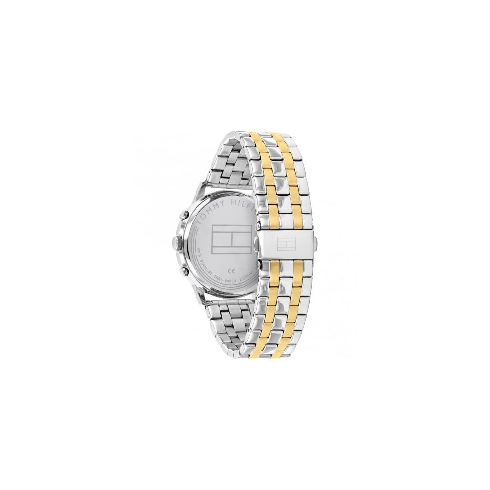 GENTS EASTON ROUND BLUE ANALOGUE TWO TONE STAINLESS STEEL BRACELET WATCH