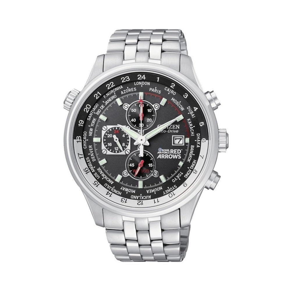 GENTS ECO-DRIVE RED ARROWS WORLD TIME CHRONOGRAPH STAINLESS STEEL WATCH