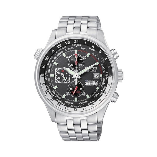 GENTS ECO-DRIVE RED ARROWS WORLD TIME CHRONOGRAPH STAINLESS STEEL WATCH