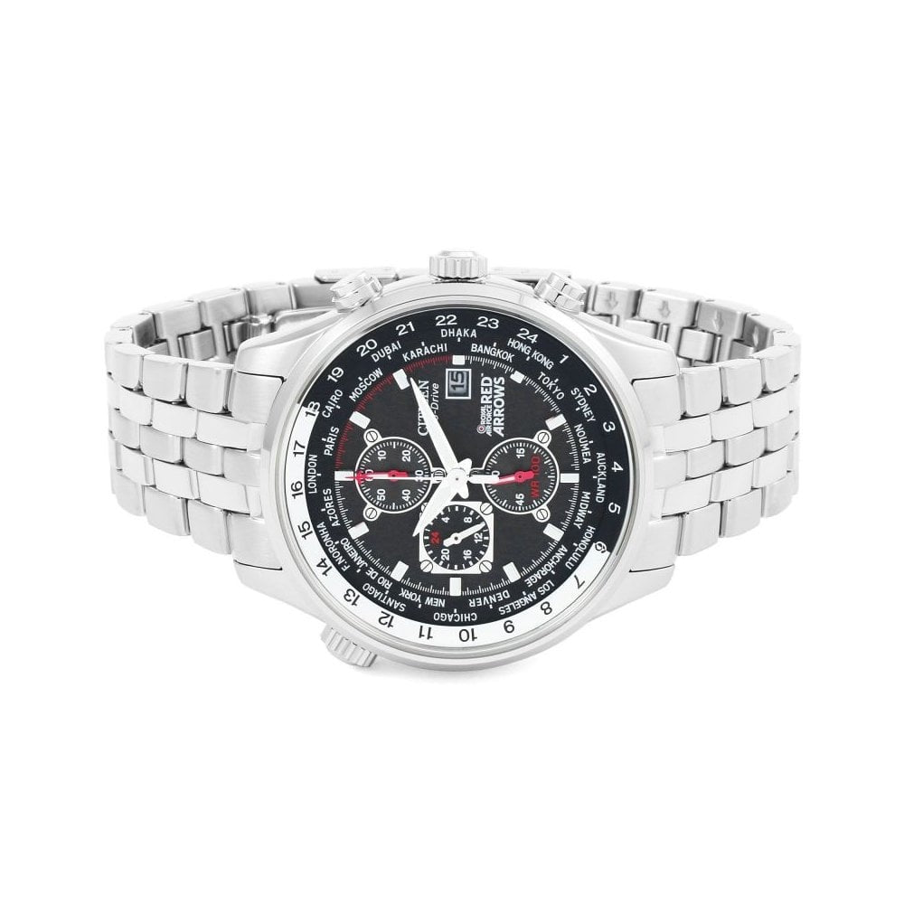 GENTS ECO-DRIVE RED ARROWS WORLD TIME CHRONOGRAPH STAINLESS STEEL WATCH