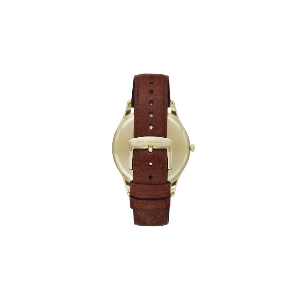 GENTS GOLD ANALOGUE BROWN LEATHER STRAPPED WATCH