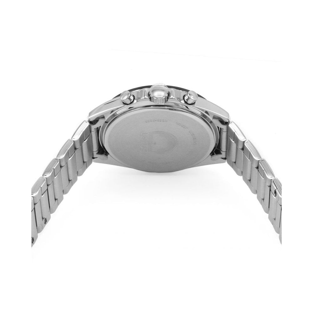 GENTS STAINLESS STEEL BRACELET WATCH WITH BLACK CHRONOGRAPH DIAL