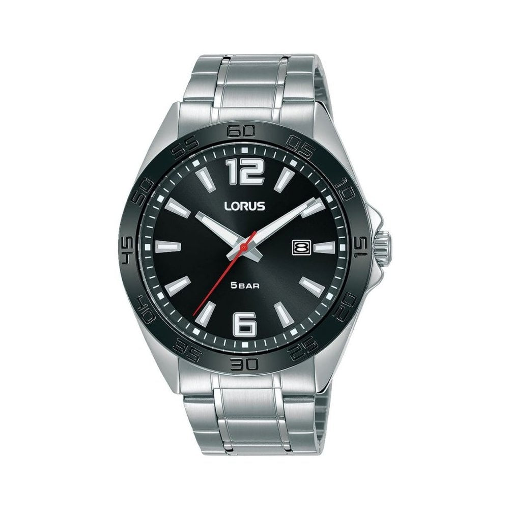 GENTS STAINLESS STEEL BRACELET WATCH WITH BLACK DIAL