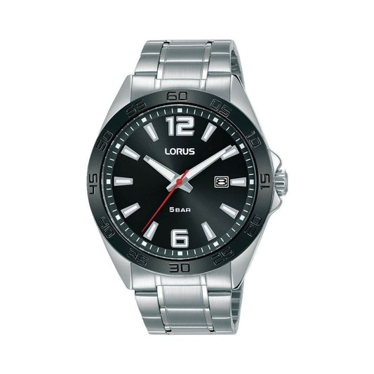 GENTS STAINLESS STEEL BRACELET WATCH WITH BLACK DIAL