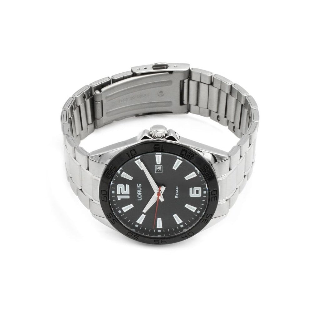 GENTS STAINLESS STEEL BRACELET WATCH WITH BLACK DIAL