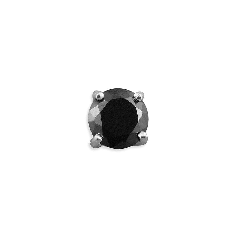 GENTS STERLING SILVER ROUND BLACK CUBIC ZIRCONIA STUD EARRING