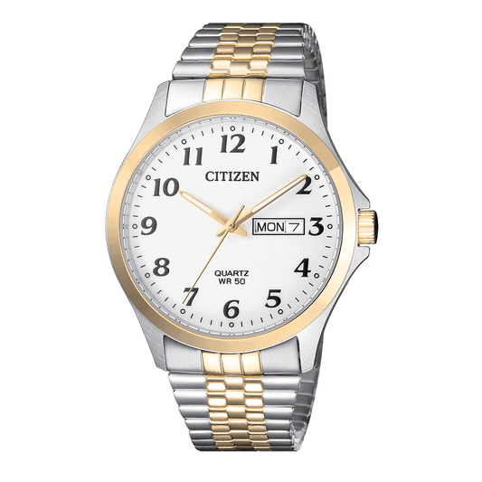 GENTS TWO TONE GOLD & STAINLESS STEEL EXPANDING BRACELET WATCH