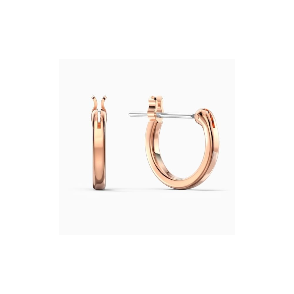GINGER ROSE GOLD MINI HOOP EARRINGS WITH BLUE CRYSTALS