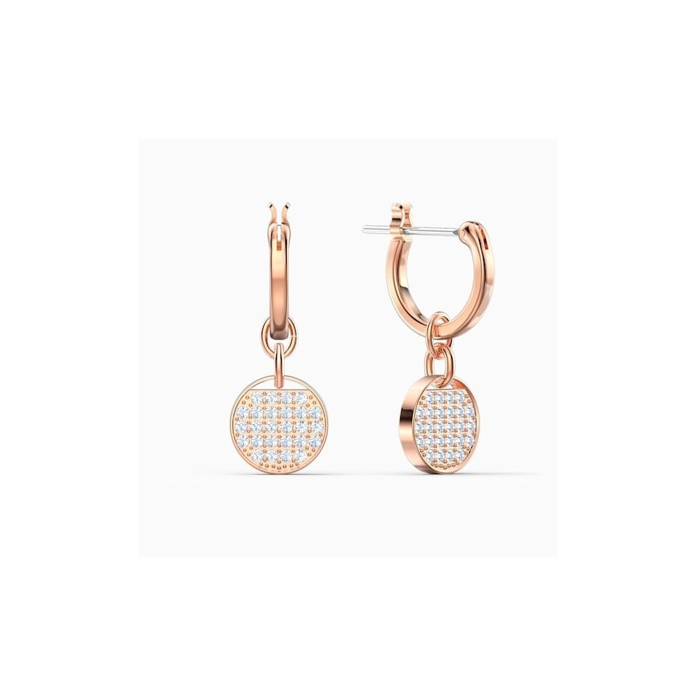 GINGER ROSE GOLD MINI HOOP EARRINGS WITH BLUE CRYSTALS