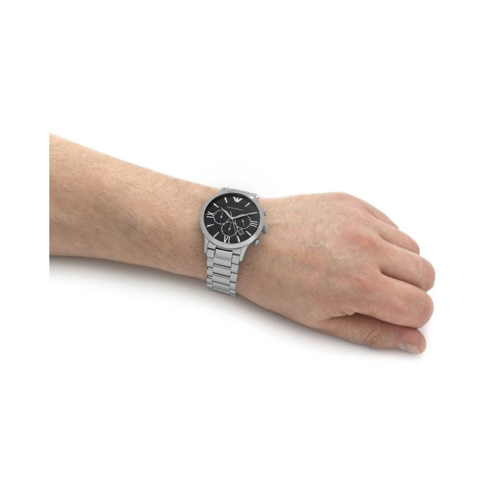 GIOVANNI STAINLESS STEEL GENTS BRACELET CHRONOGRAPH WATCH WITH BLACK DIAL