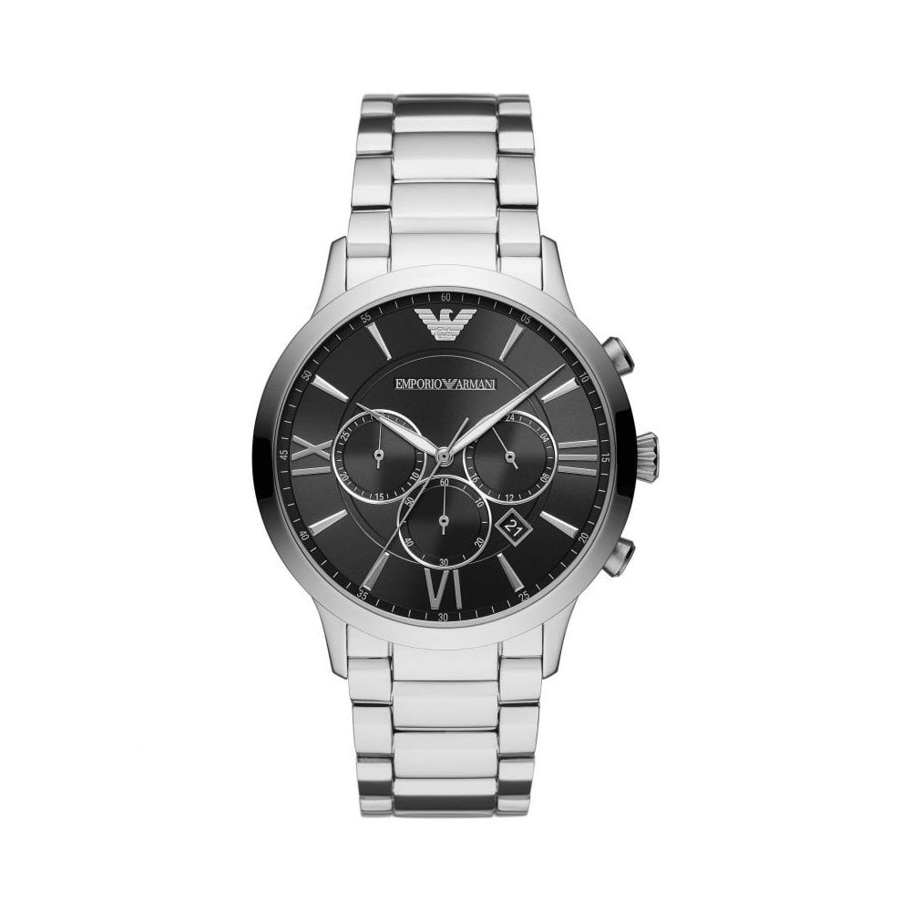 GIOVANNI STAINLESS STEEL GENTS BRACELET CHRONOGRAPH WATCH WITH BLACK DIAL