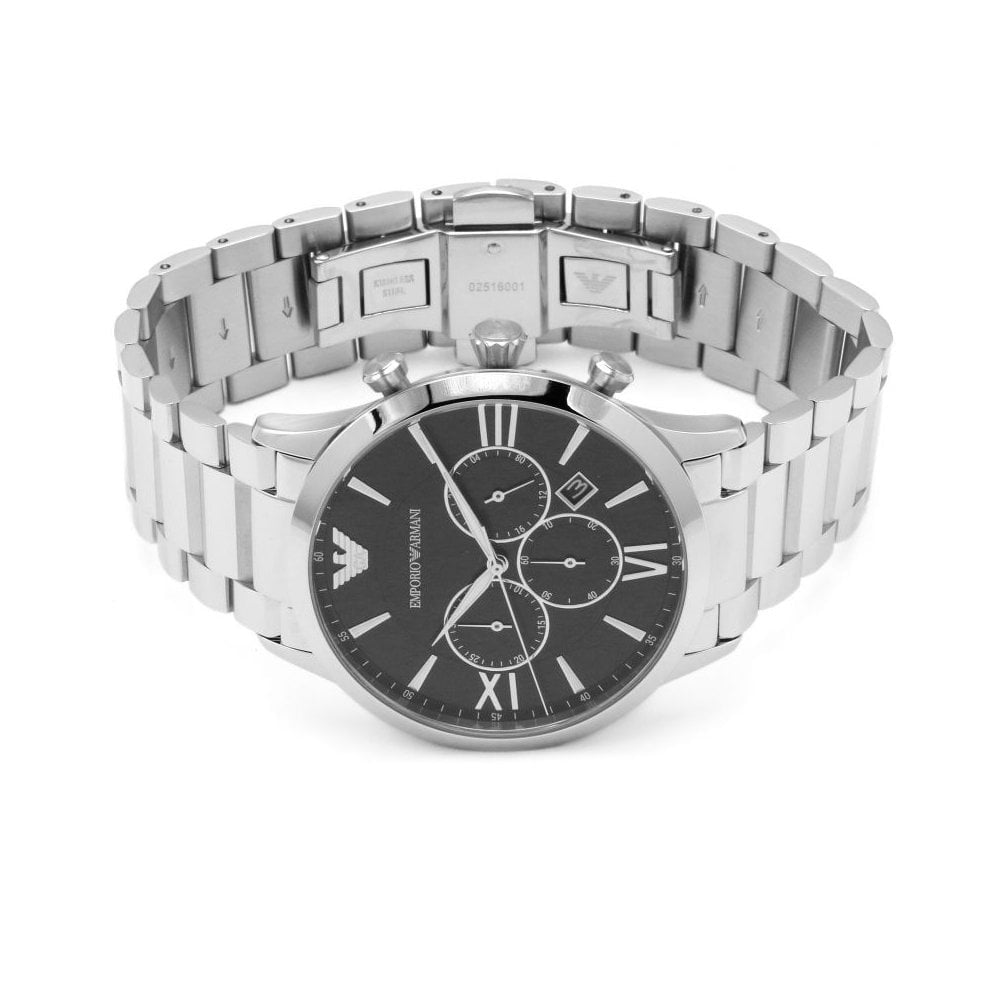 GIOVANNI STAINLESS STEEL GENTS BRACELET CHRONOGRAPH WATCH WITH BLACK DIAL