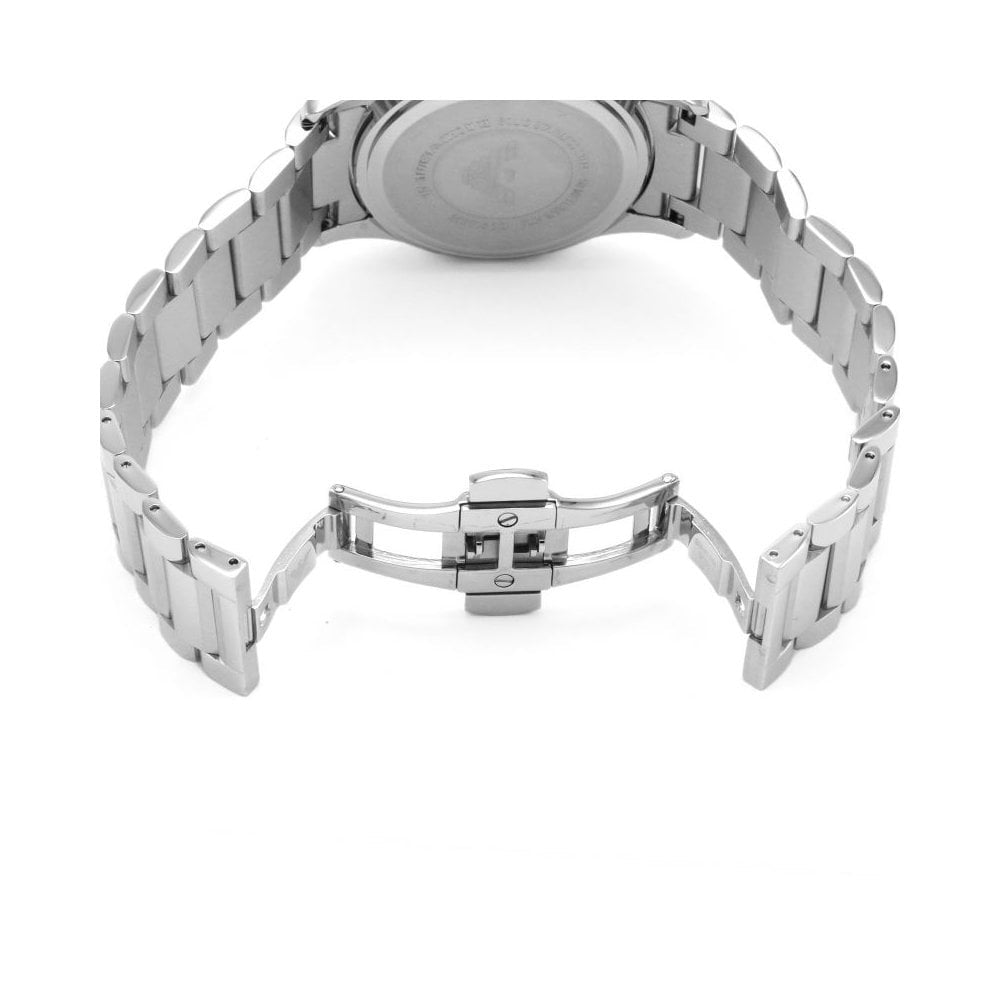 GIOVANNI STAINLESS STEEL GENTS BRACELET CHRONOGRAPH WATCH WITH BLACK DIAL