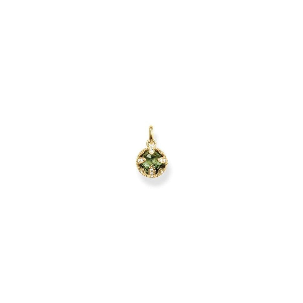 GLAM & SOUL GOLD ON SILVER LOTUS SYNTHETIC GREEN SPINEL STONE PENDANT WITH WHITE ZIRCONIA