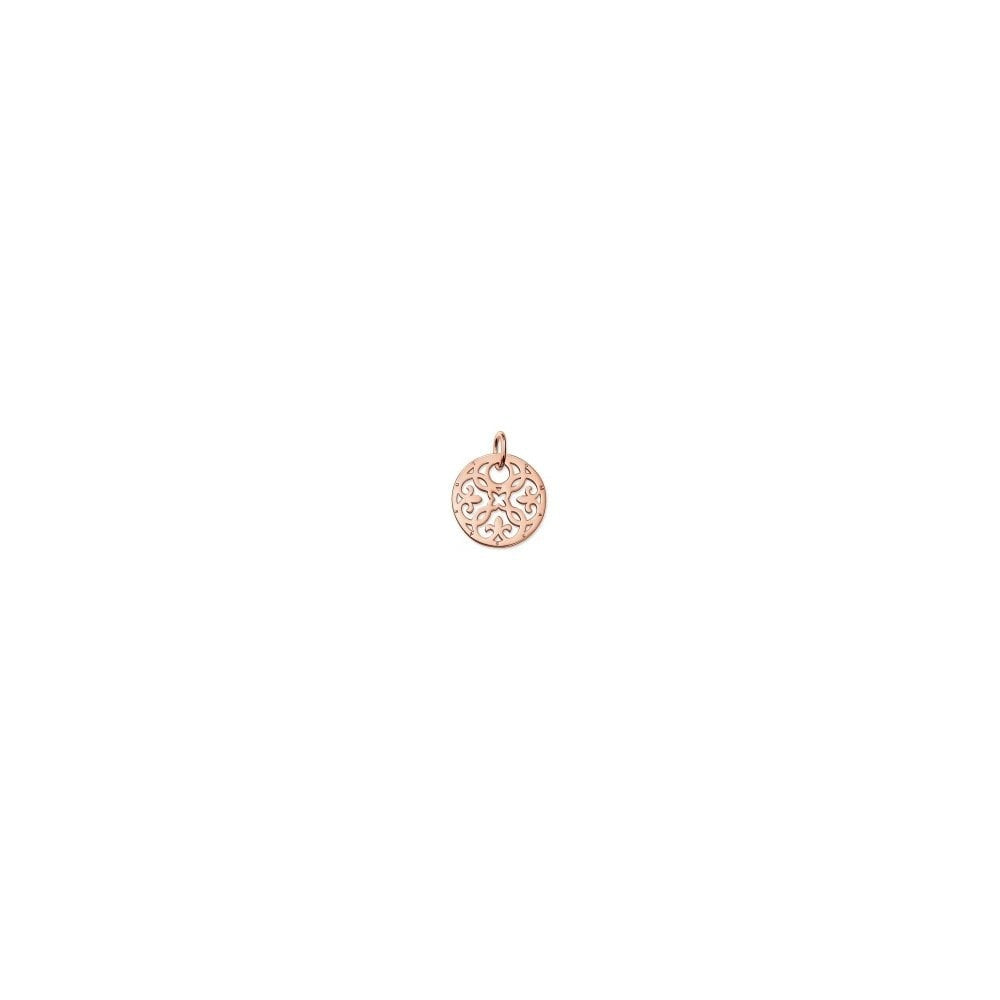 GLAM & SOUL ROSE GOLD ON SILVER SMALL ARABESQUE DISC PENDANT