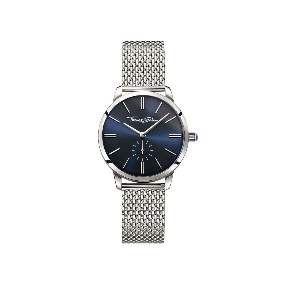 GLAM SPIRIT LADIES WATCH, STAINLESS STEEL BRACELET, ROYAL BLUE SUNRAY DIAL & LAPIS LAZULI STONE ON THE CROWN