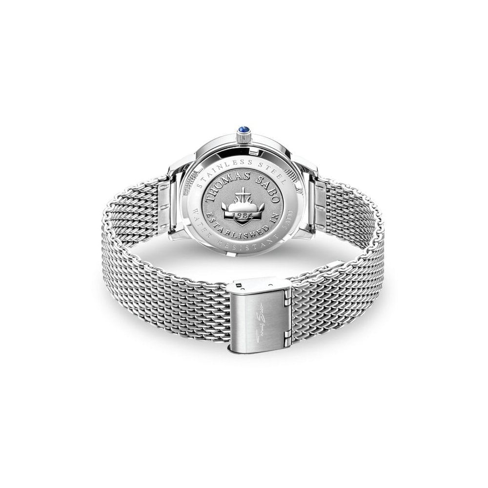 GLAM SPIRIT LADIES WATCH, STAINLESS STEEL BRACELET, ROYAL BLUE SUNRAY DIAL & LAPIS LAZULI STONE ON THE CROWN