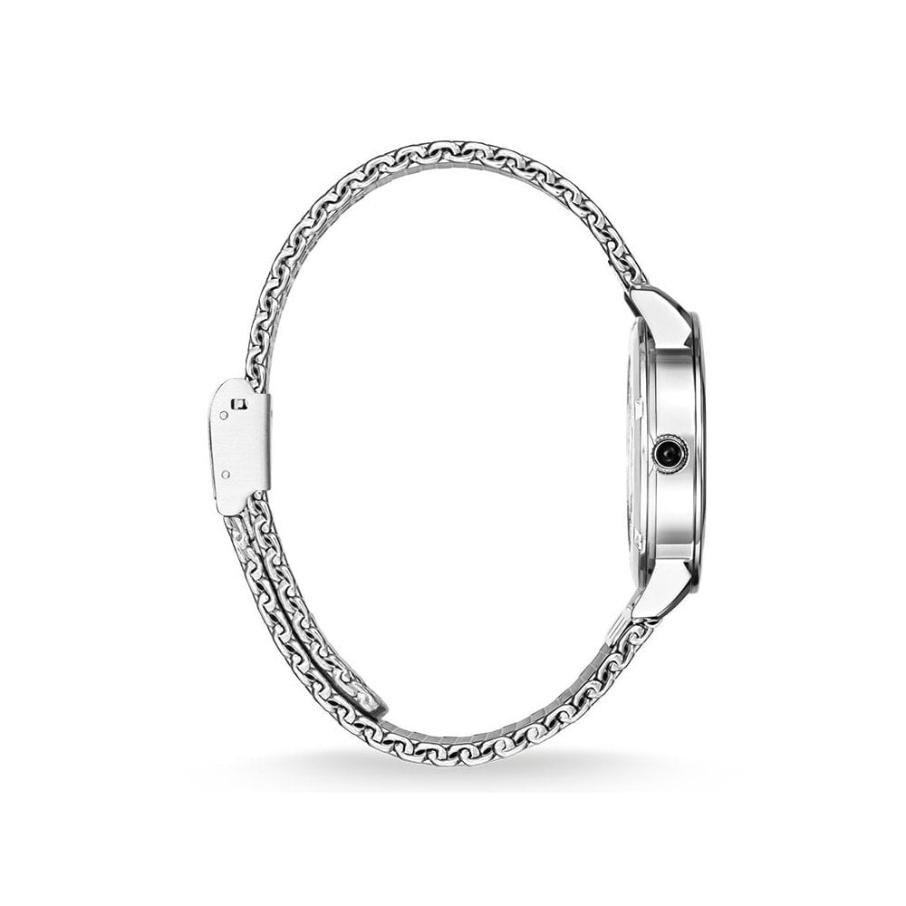GLAM SPIRIT LADIES WATCH, STAINLESS STEEL MESH BRACELET, SILVER SUNRAY DIAL & BLACK ONYX ON THE CROWN