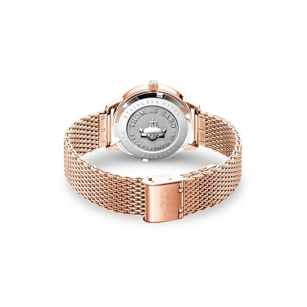GLAM SPIRIT ROSE GOLD ON STAINLESS STEEL MESH BRACELET WATCH, MOTHER OF PEARL DIAL WITH ROSE GOLD INDICES & HANDS, CZ ON THE CROWM