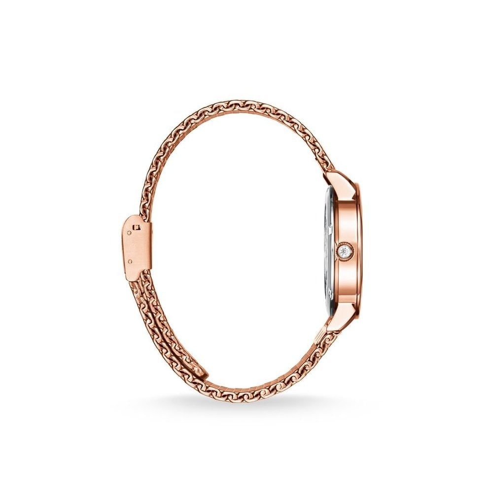 GLAM SPIRIT ROSE GOLD ON STAINLESS STEEL MESH BRACELET WATCH, MOTHER OF PEARL DIAL WITH ROSE GOLD INDICES & HANDS, CZ ON THE CROWM