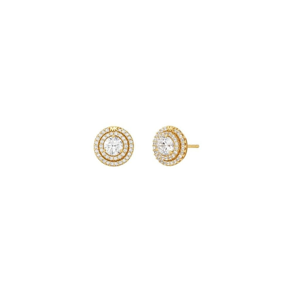 GOLD ON SI;LVER DOUBLE HALO ZIRCONIA STUDS