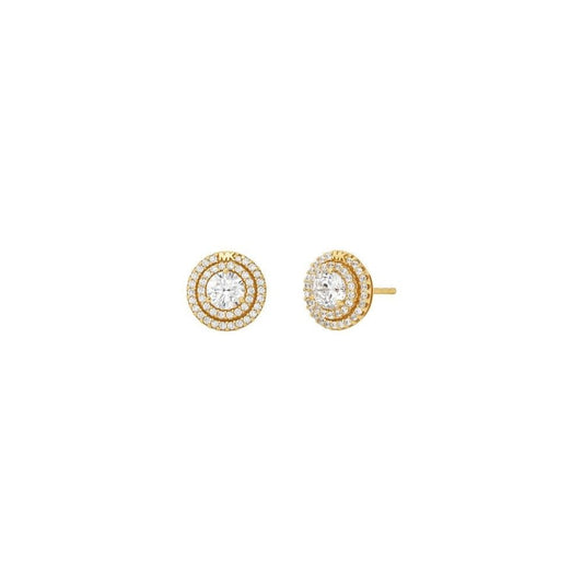 GOLD ON SI;LVER DOUBLE HALO ZIRCONIA STUDS