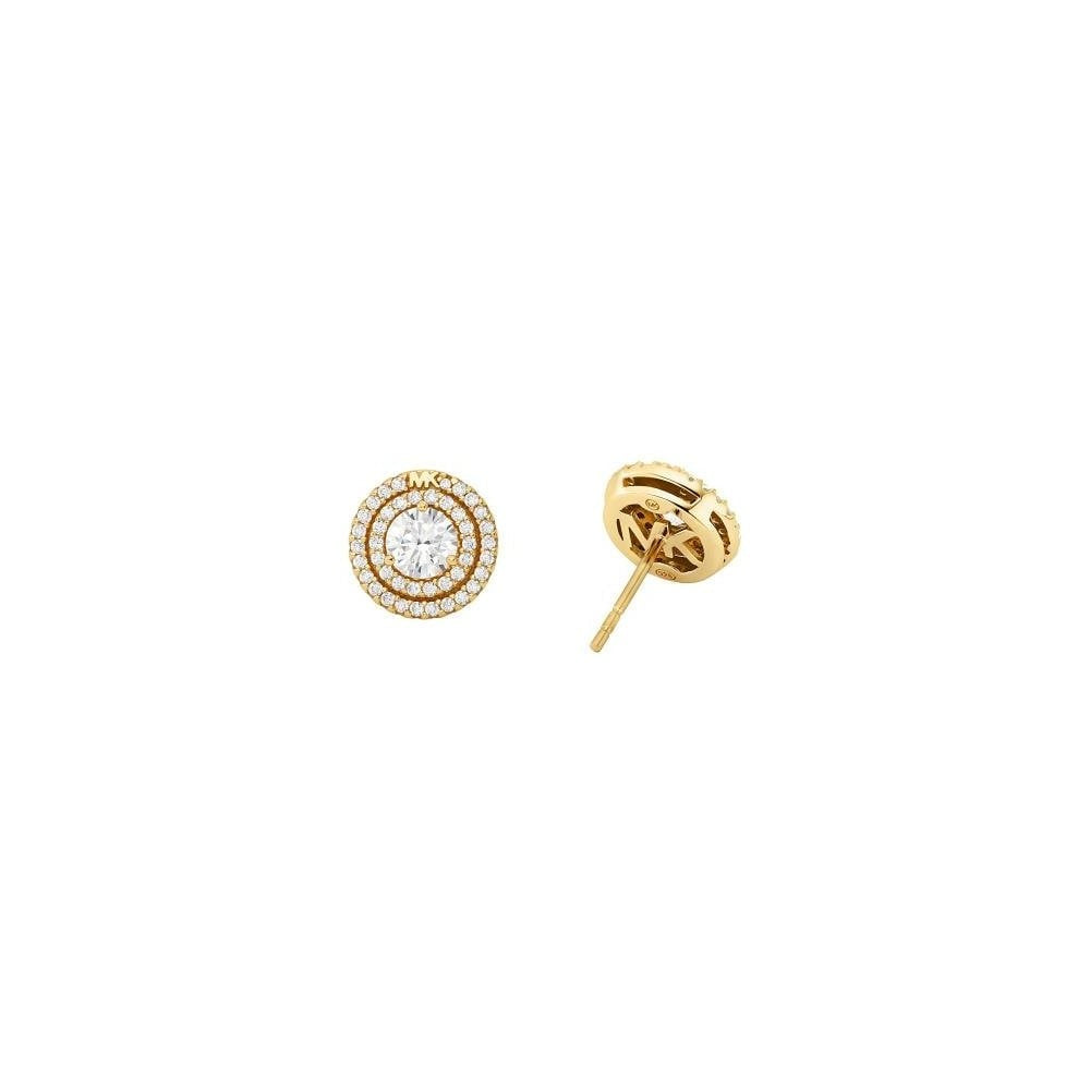 GOLD ON SI;LVER DOUBLE HALO ZIRCONIA STUDS