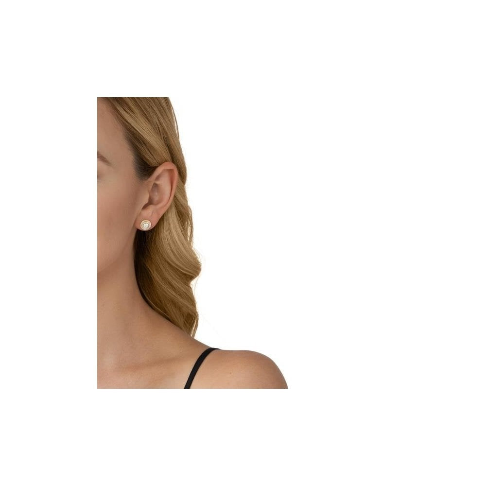 GOLD ON SI;LVER DOUBLE HALO ZIRCONIA STUDS