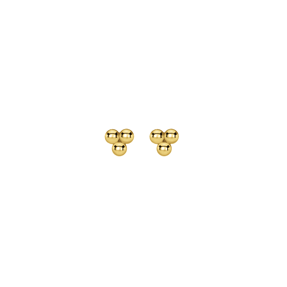 GOLD ON SILVER BEADED TRIANGLE SHAPED STUD EARRINGS
