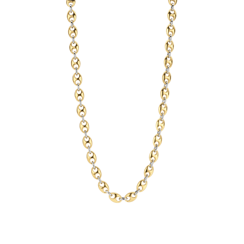 GOLD ON SILVER COFFEE BEAN LINKED CHAIN