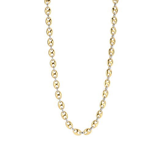 GOLD ON SILVER COFFEE BEAN LINKED CHAIN