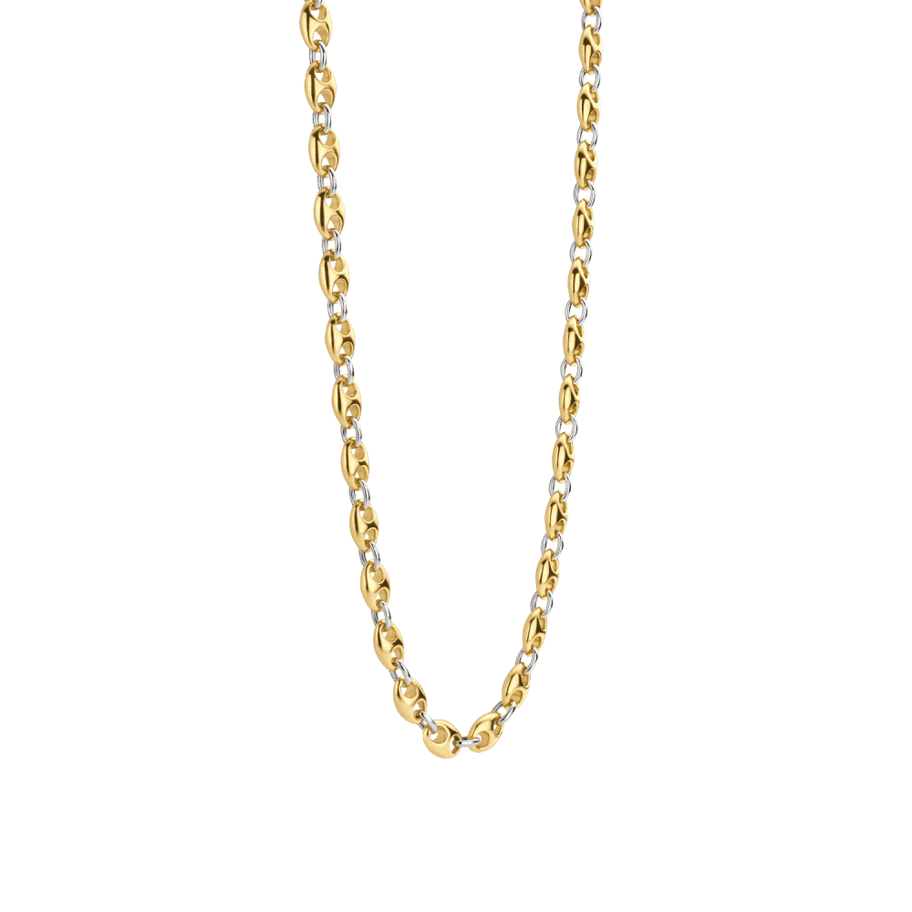 GOLD ON SILVER COFFEE BEAN LINKED CHAIN