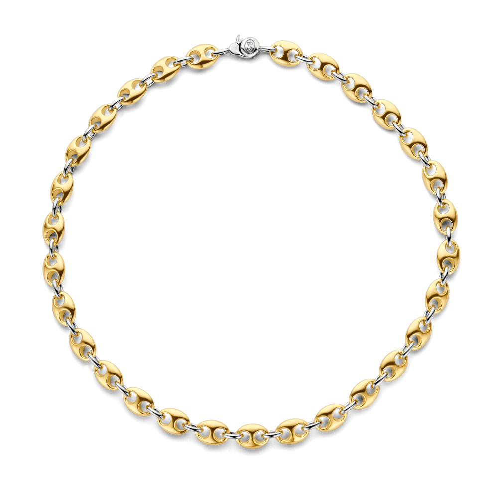 GOLD ON SILVER COFFEE BEAN LINKED CHAIN